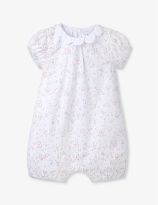 THE LITTLE WHITE COMPANY: Celine floral-print scalloped-collar organic-cotton romper 0-24 months