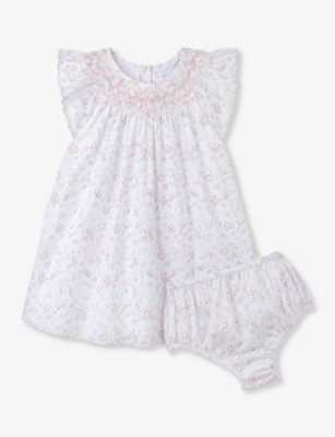 THE LITTLE WHITE COMPANY: Celine floral-print hand-smocked organic-cotton dress 0-18 months