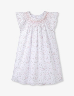 THE LITTLE WHITE COMPANY: Celine floral-print hand-smocked organic-cotton dress 18 months-6 years