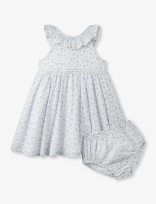 THE LITTLE WHITE COMPANY: Margot floral-print ruffle-trim organic-cotton dress 0-18 months
