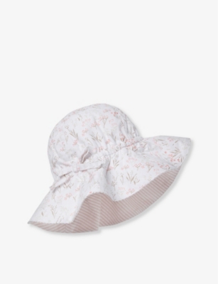 THE LITTLE WHITE COMPANY: Celine floral-print wide-brim organic-cotton hat 0-6 years