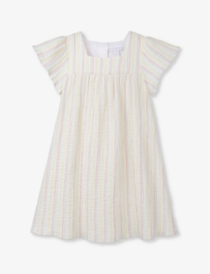 THE LITTLE WHITE COMPANY: Stripe gathered organic-cotton dress 18 months-6 years