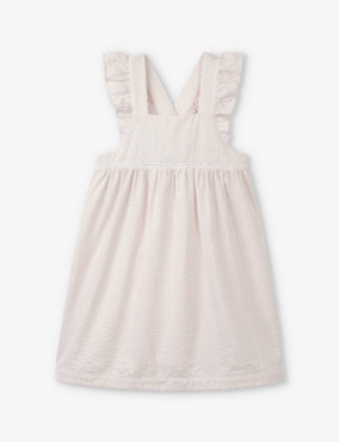 THE LITTLE WHITE COMPANY: Stripe seersucker organic-cotton pinafore dress 18 months-6 years