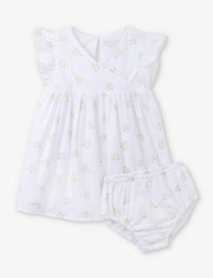 THE LITTLE WHITE COMPANY: Floral-print organic-cotton wrap dress 0-18 months