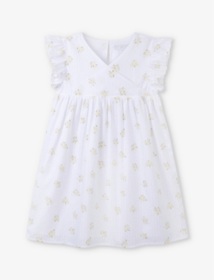THE LITTLE WHITE COMPANY: Floral-print organic-cotton wrap dress 18 months-6 years