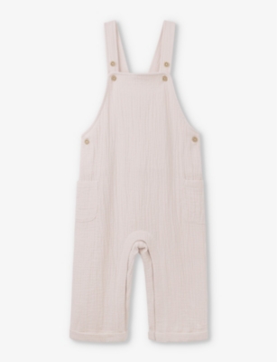 THE LITTLE WHITE COMPANY: Crinkle patch-pocket organic-cotton dungarees 0-18 months