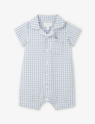 THE LITTLE WHITE COMPANY: Gingham-check seersucker organic-cotton shortie 0-24 months