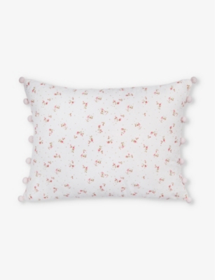 THE LITTLE WHITE COMPANY: Floral and stripe-pattern pom-pom cotton cushion 40cm