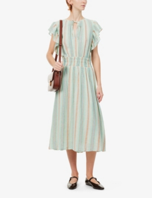 Shop Rails Womens Seaview Stripe Iona Stripe-pattern Linen-blend Midi Dress