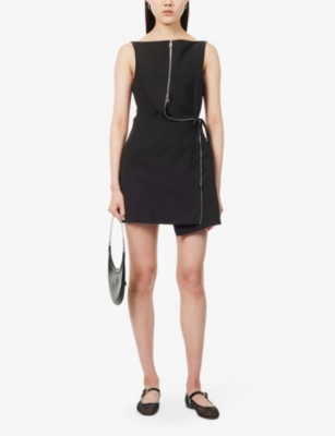 Shop Wynn Hamlyn Women's Black Lucie Abstract-zipper Cotton-blend Mini Dress