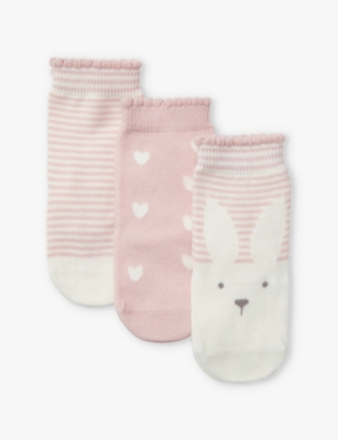 The Little White Company Babies' Bunny And Heart-print Organic-cotton Socks Pack Of Three 0-6 Y In White