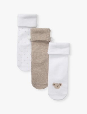 The Little White Company Babies' Key-print Organic-cotton Socks Pack Of Three 0-24 M In Multi