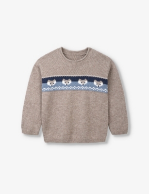 THE LITTLE WHITE COMPANY: Fox-Motif Round-Neck Cotton And Wool-Blend Jumper 0-18 Months