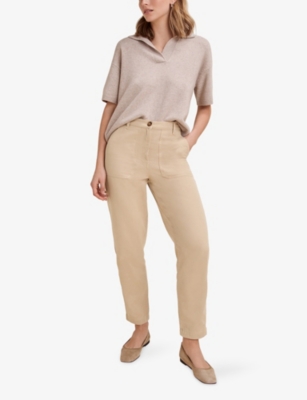 The White Company S Patch-pocket Tapered-leg Mid-rise Lyocell And Cotton Trousers Pearl In Pearl