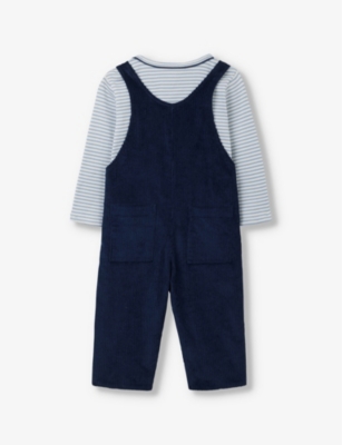 THE LITTLE WHITE COMPANY: Patch-pocket stripe-print cord organic-cotton dungaree set 18 months-6 years