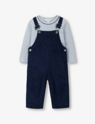 THE LITTLE WHITE COMPANY: Patch-pocket stripe-print cord organic-cotton dungaree set 18 months-6 years