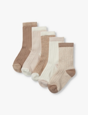 The Little White Company Babies' Ur-block Ribbed Organic-cotton Socks Pack Of Five 0-24 M In Neutral