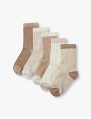 The Little White Company Babies' Ur-block Ribbed Organic-cotton Socks Pack Of Five 2-6 Y In Neutral