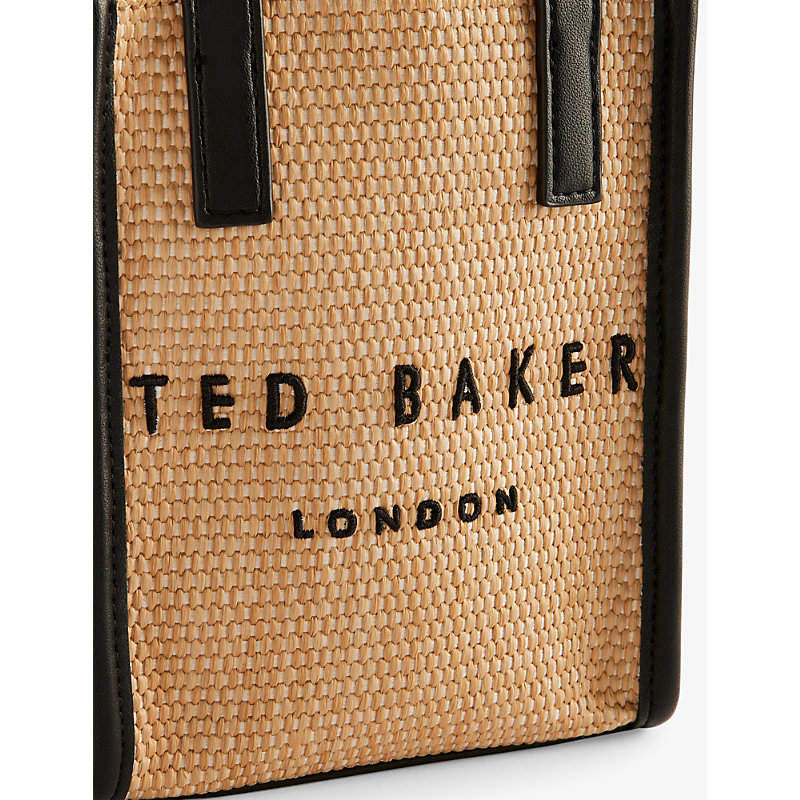 Shop Ted Baker Womens Natural Paulii Logo-embroidered Raffia Icon Bag