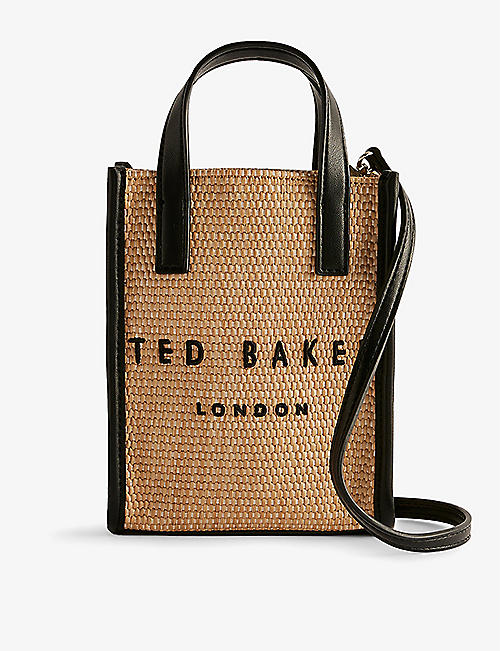 TED BAKER: Paulii logo-embroidered raffia icon bag