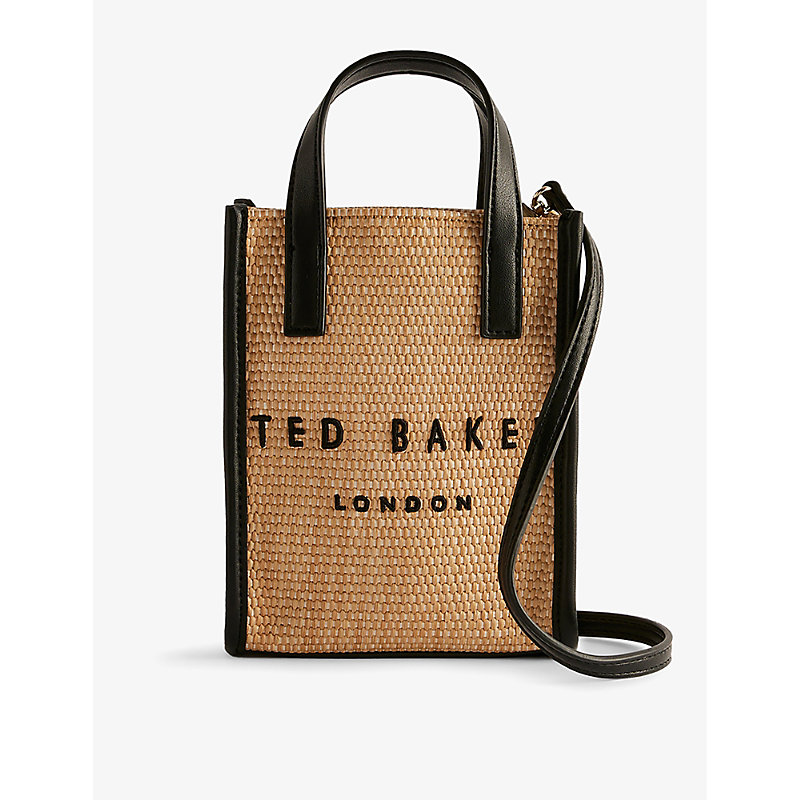 Ted Baker Womens Natural Paulii Logo-embroidered Raffia Icon Bag