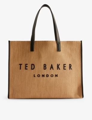 Ted Baker Womens Natural Pallmer Logo-embroidered Woven Tote Bag
