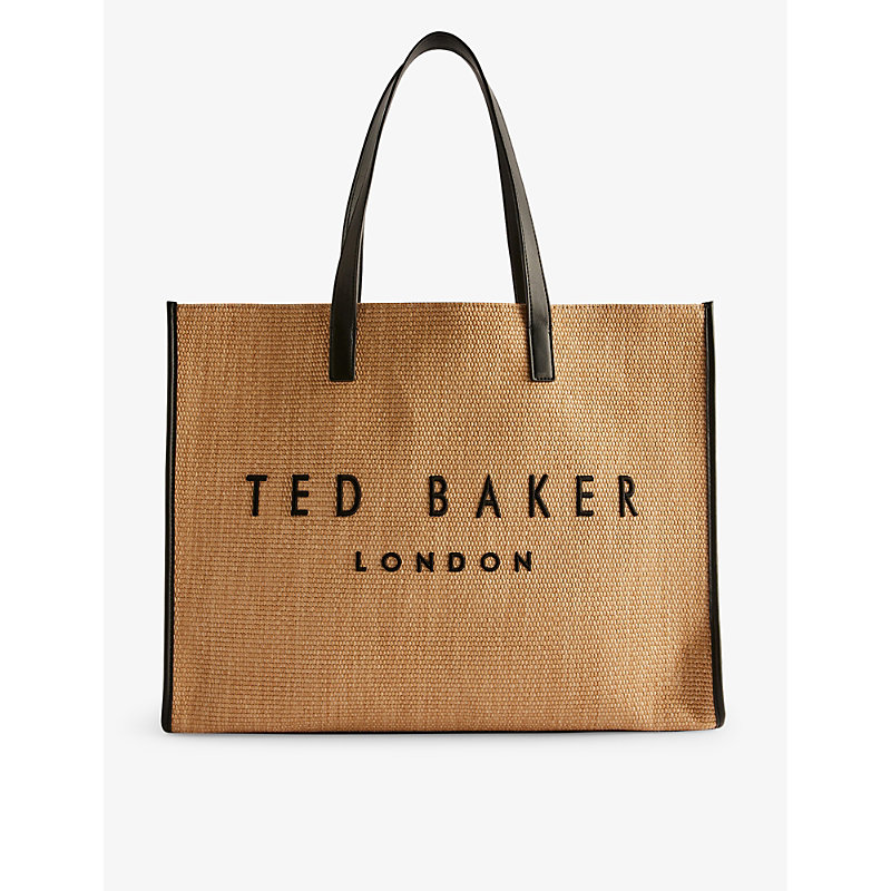 Ted Baker Womens Natural Pallmer Logo-embroidered Woven Tote Bag