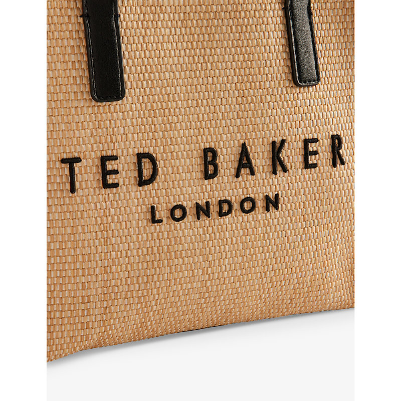Shop Ted Baker Womens Natural Paolina Logo-embroidered Small Raffia Icon Bag