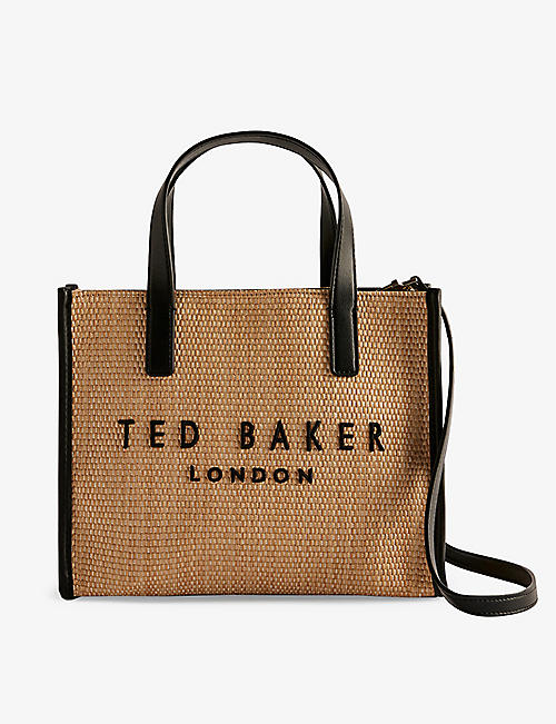 TED BAKER: Paolina logo-embroidered small raffia icon bag