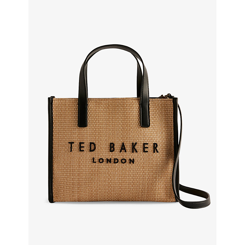 Ted Baker Womens Natural Paolina Logo-embroidered Small Raffia Icon Bag