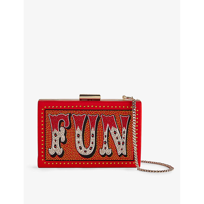 Shop Ted Baker Fun Crystal-embellished Box Clutch Bag In Brt-red