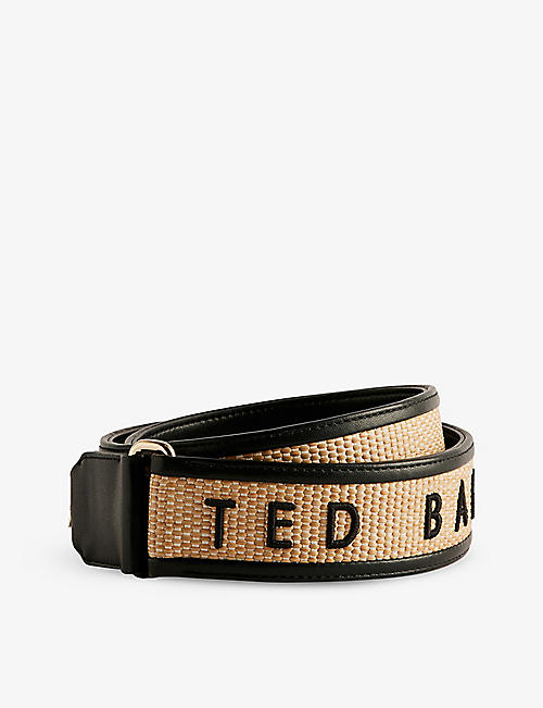 TED BAKER: Raffias logo-embroidered raffia bag strap