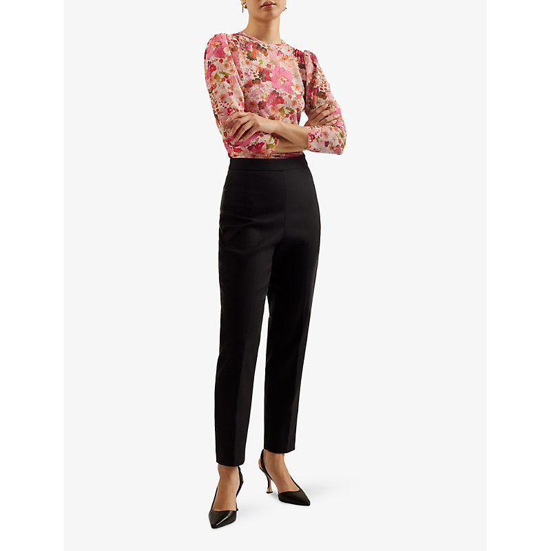 Shop Ted Baker Manabut Slim-fit High-rise Stretch-woven Trousers In Black