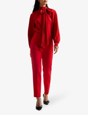 Shop Ted Baker Women's Red Manabut Slim-fit High-rise Stretch-woven Trousers