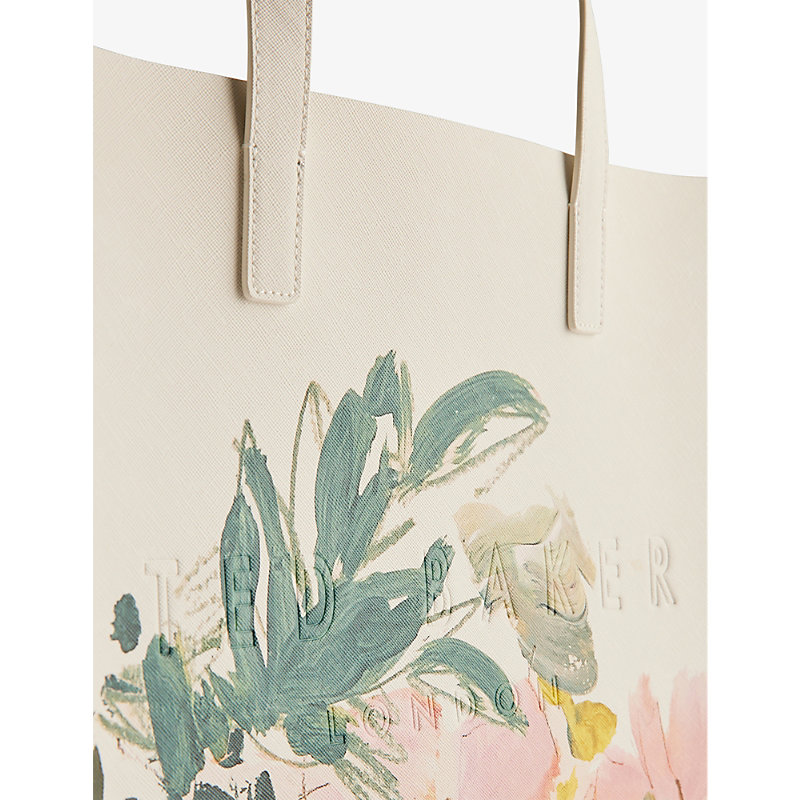 Shop Ted Baker Meaicon Large Floral-print Icon Tote Bag In Cream