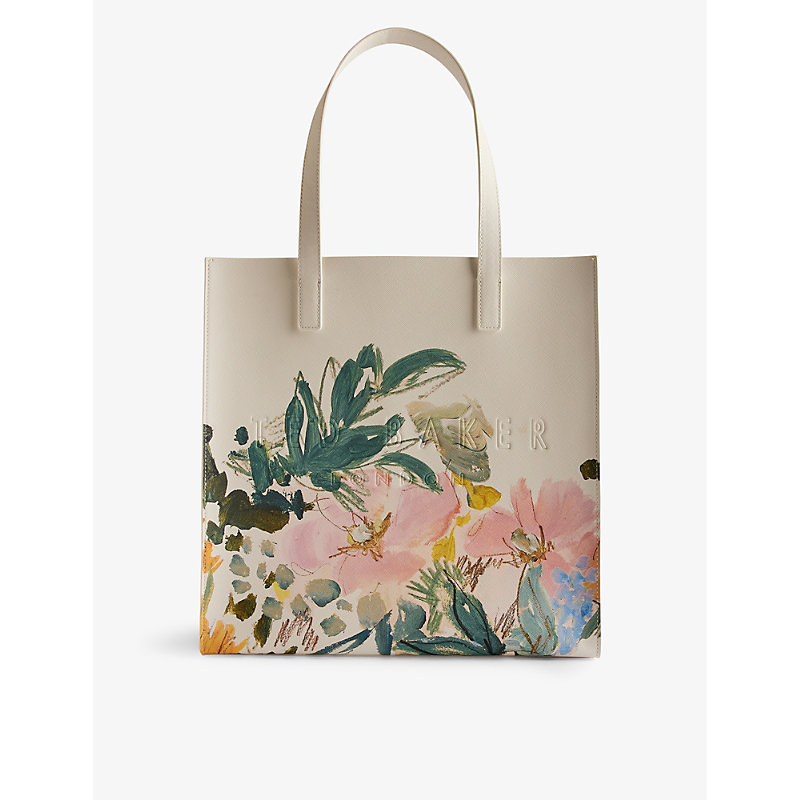 Shop Ted Baker Meaicon Large Floral-print Icon Tote Bag In Cream