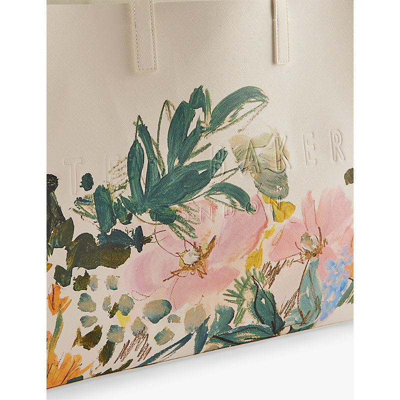 Shop Ted Baker Meadcon Painted-meadow Logo-debossed Faux-leather Tote In Cream