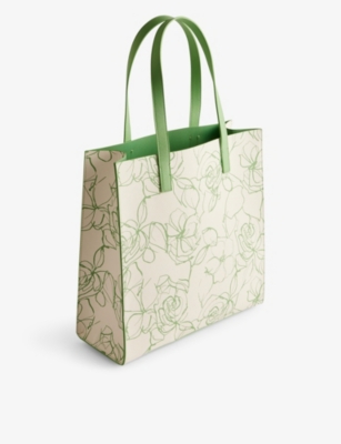 Shop Ted Baker Women's Cream Linicon Floral-print Logo-debossed Faux-leather Tote