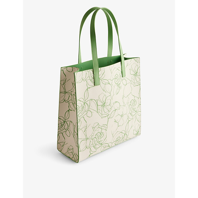 Shop Ted Baker Linicon Floral-print Logo-debossed Faux-leather Tote In Cream