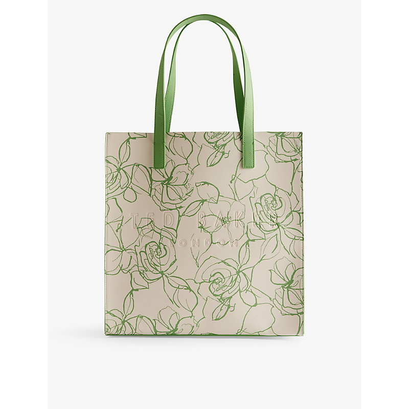Ted Baker Womens Cream Linicon Floral-print Logo-debossed Faux-leather Tote
