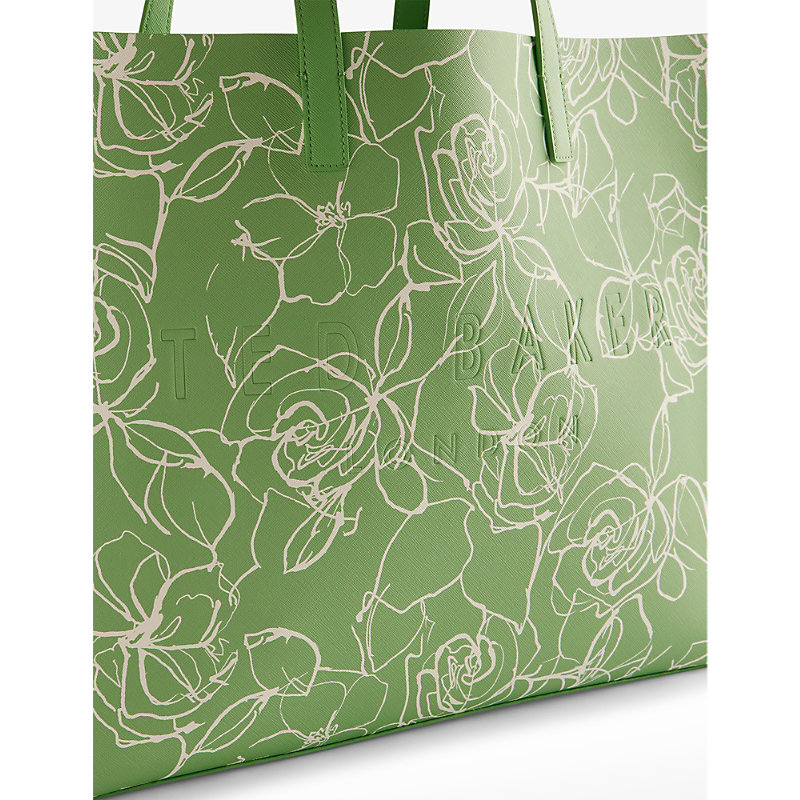 Shop Ted Baker Linacon Floral-print Faux-leather Tote Bag In Lt-green