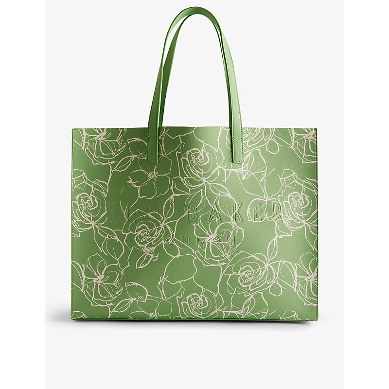 Ted Baker Womens Lt-green Linacon Floral-print Faux-leather Tote Bag