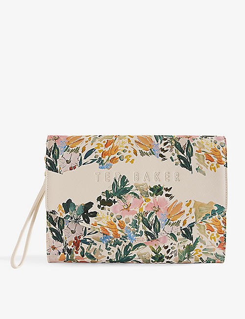 TED BAKER: Abbbi painted-meadow logo-debossed faux-leather clutch