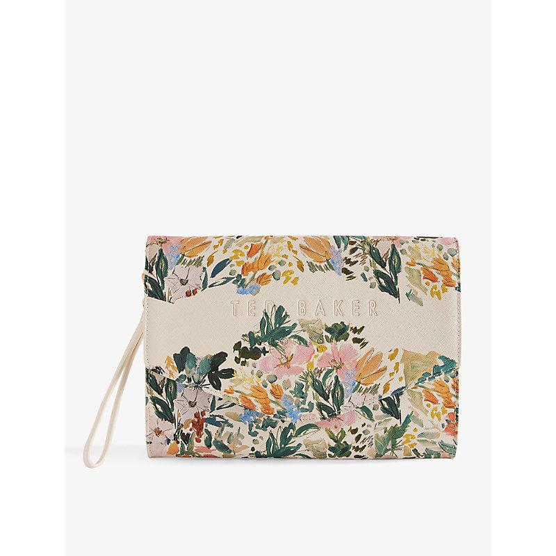 Ted Baker Womens Cream Abbbi Painted-meadow Logo-debossed Faux-leather Clutch In White