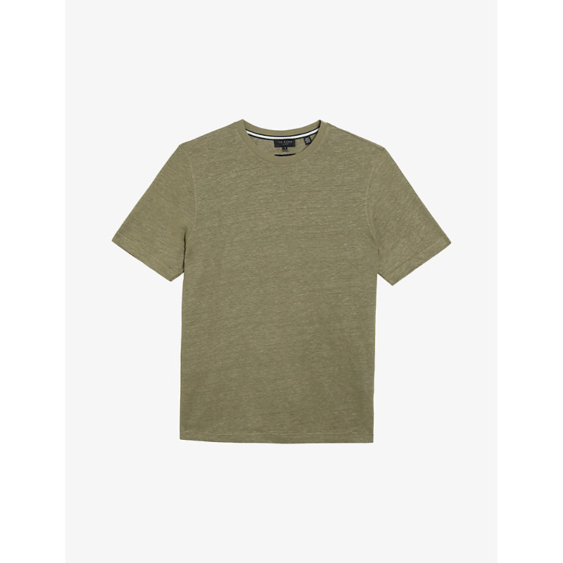 Ted Baker Mens Olive Flinlo Regular-fit Short-sleeve Linen T-shirt