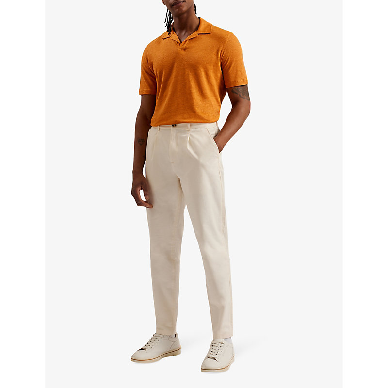 Shop Ted Baker Flinpo Regular-fit Short-sleeve Linen Polo In Mid-orange