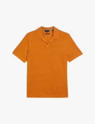 Shop Ted Baker Men's Mid-orange Flinpo Regular-fit Short-sleeve Linen Polo