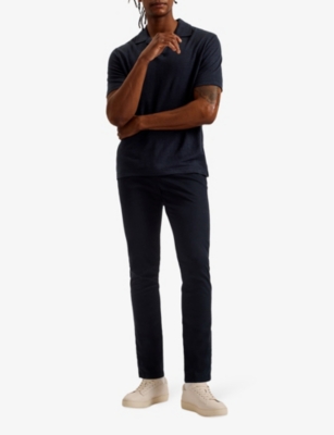 Shop Ted Baker Men's Navy Flinpo Regular-fit Short-sleeve Linen Polo