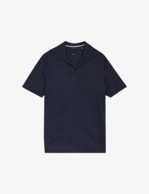 Shop Ted Baker Men's Navy Flinpo Regular-fit Short-sleeve Linen Polo