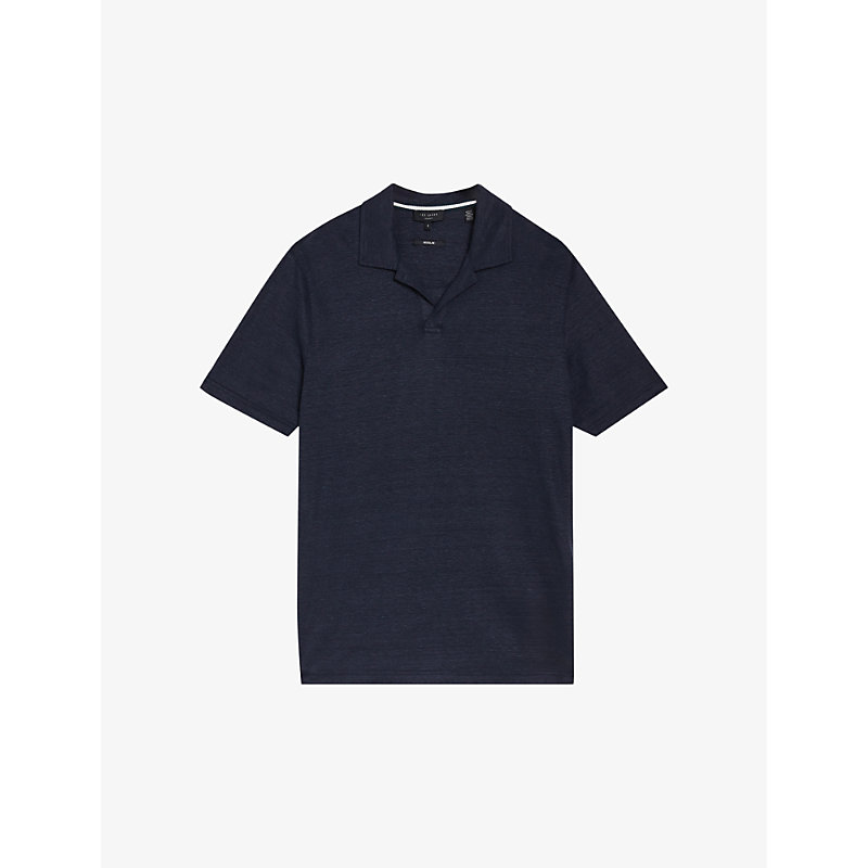Shop Ted Baker Flinpo Regular-fit Short-sleeve Linen Polo In Navy